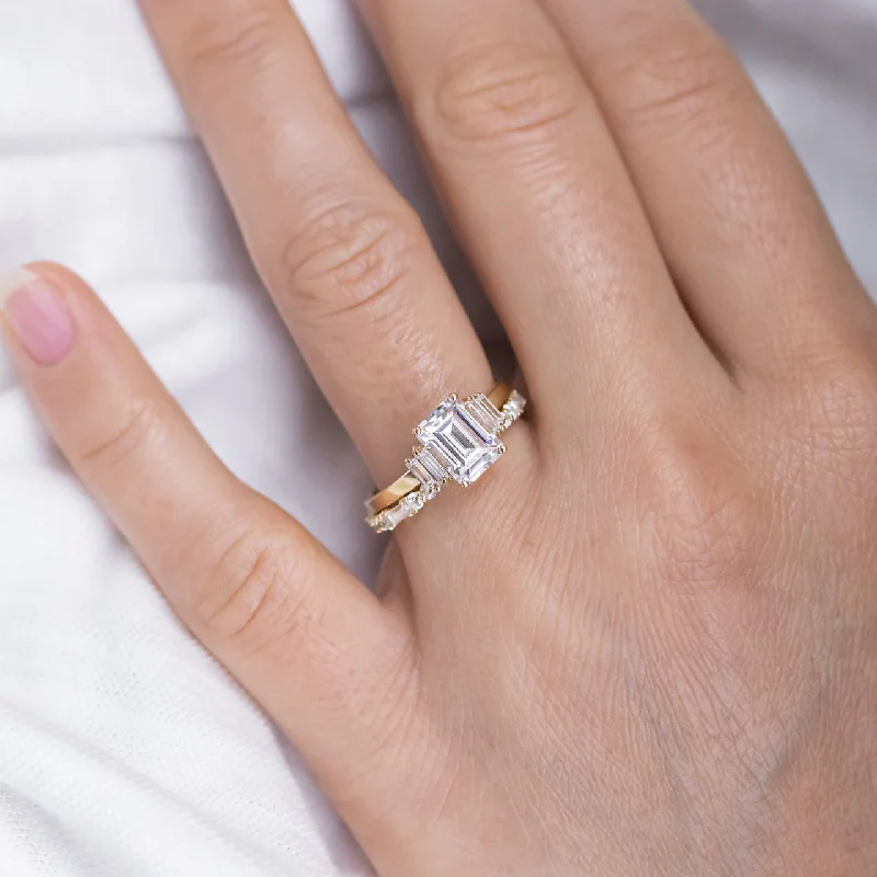 Women's handmade artisan rings-1.60 CT Emerald Cut Moissanite Engagement Ring