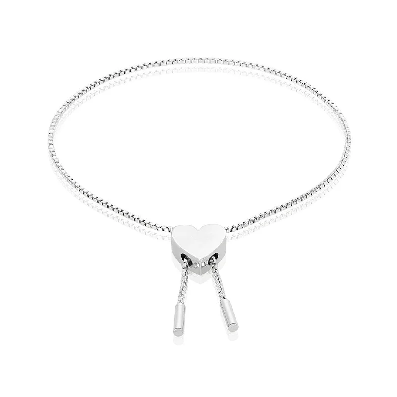 Women's pet memorial bangles-Adornia Heart Bolo Slider Bracelet silver