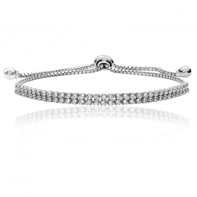 Women's Mother's Day bangles-Silver & Co Fine Double Row Pull Cubic Zirconia Bracelet SBG0026