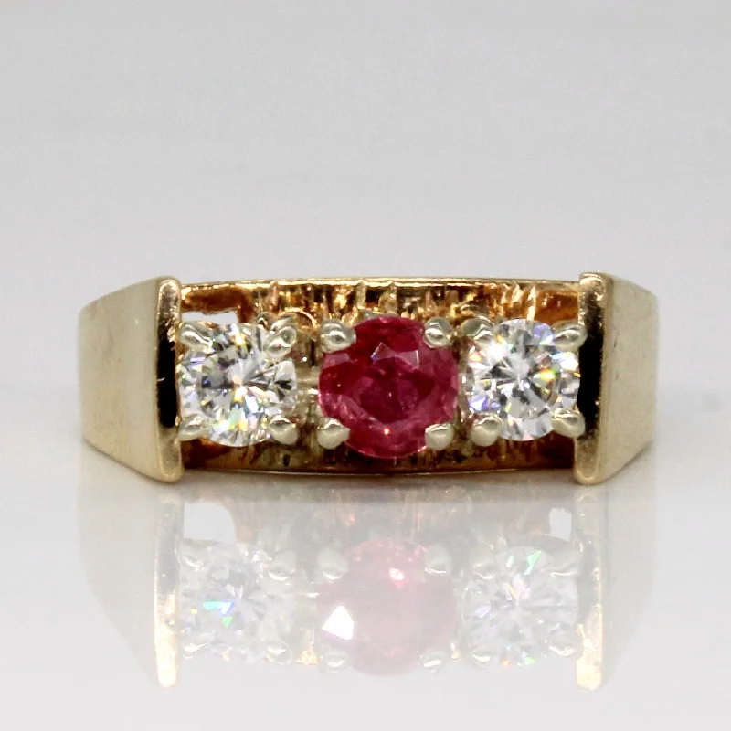 Women's ethical rings-Diamond & Ruby Three Stone Ring | 0.46ctw, 0.38ct | SZ 8 |