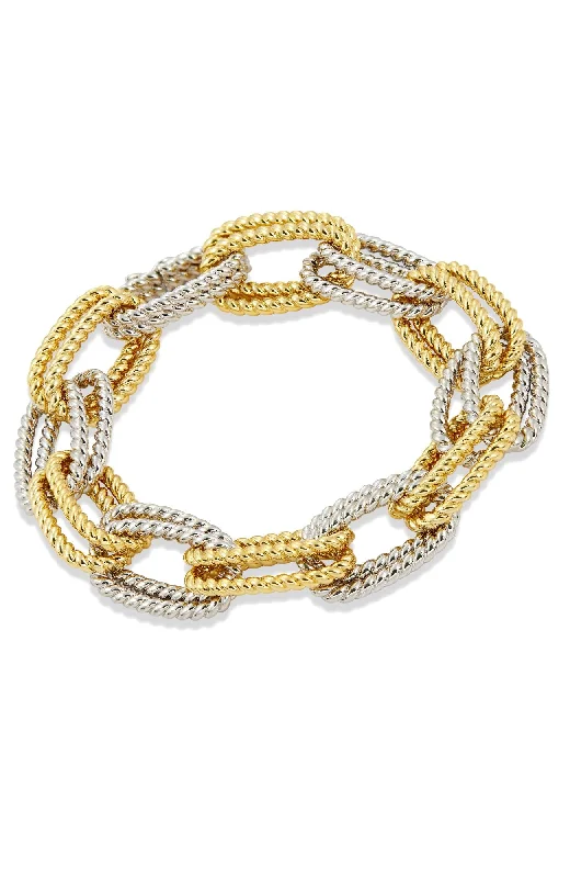 Women's family bangles-TWO TONE PLATED DOUBLE LINK BRACELET