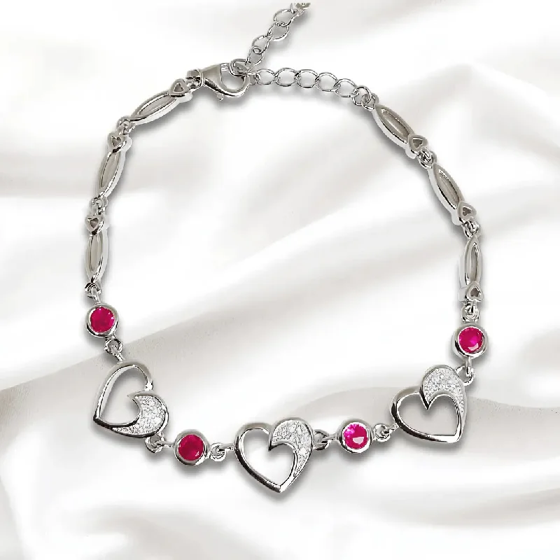 Women's cuff bracelets-Heart Charm- Sterling Silver Bracelet