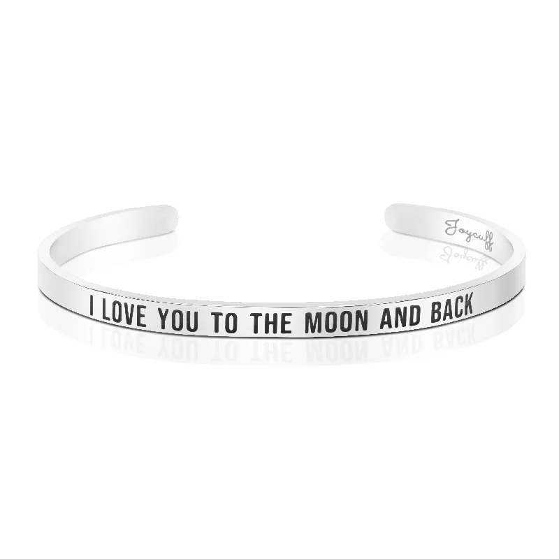 Women's unique bangles-I Love You To The Moon And Back Mantra Bracelet Anniversary Gift for Girlfriend Wife