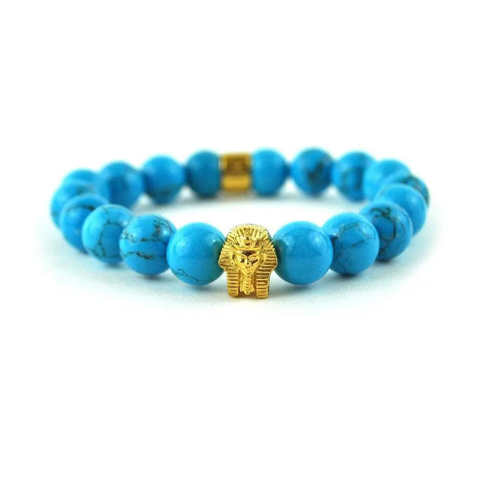 Women's ethical bangles-Turquoise Pharaoh Head Beaded Bracelet